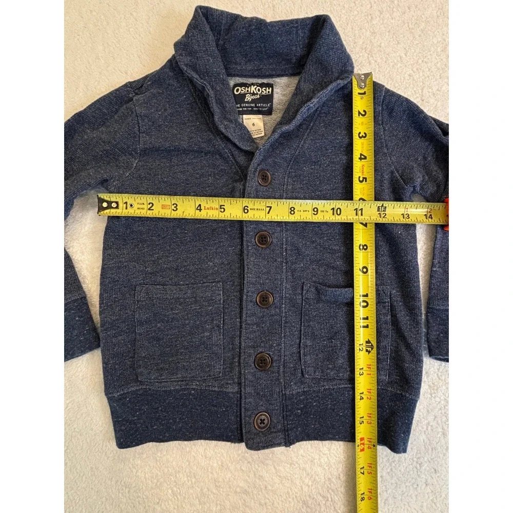 OshKosh Bgosh Boys Blue Heather Shawl‎ Collar Button Cardigan Sweater Size 6